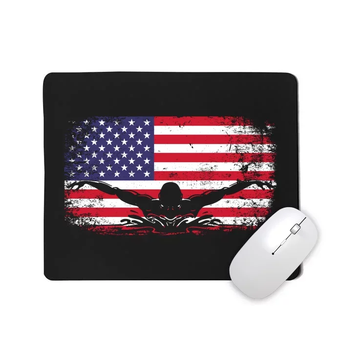 American Flag Swimming USA Mousepad