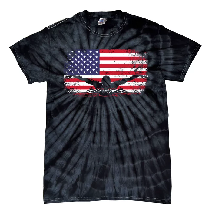 American Flag Swimming USA Tie-Dye T-Shirt