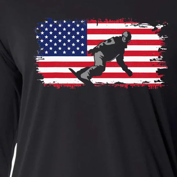 American Flag Snowboard Snowboarding Snowboard Cooling Performance Long Sleeve Crew