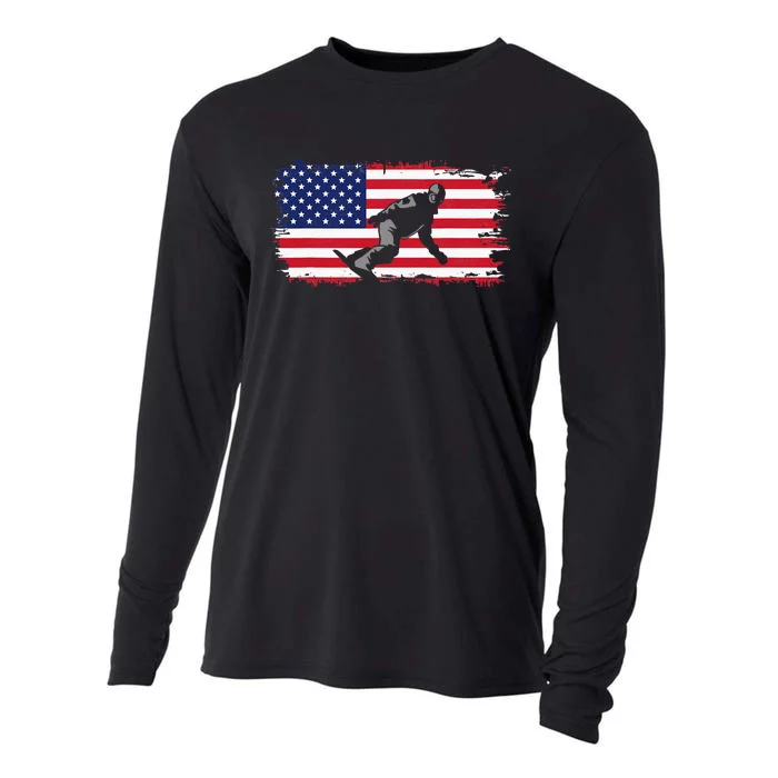 American Flag Snowboard Snowboarding Snowboard Cooling Performance Long Sleeve Crew