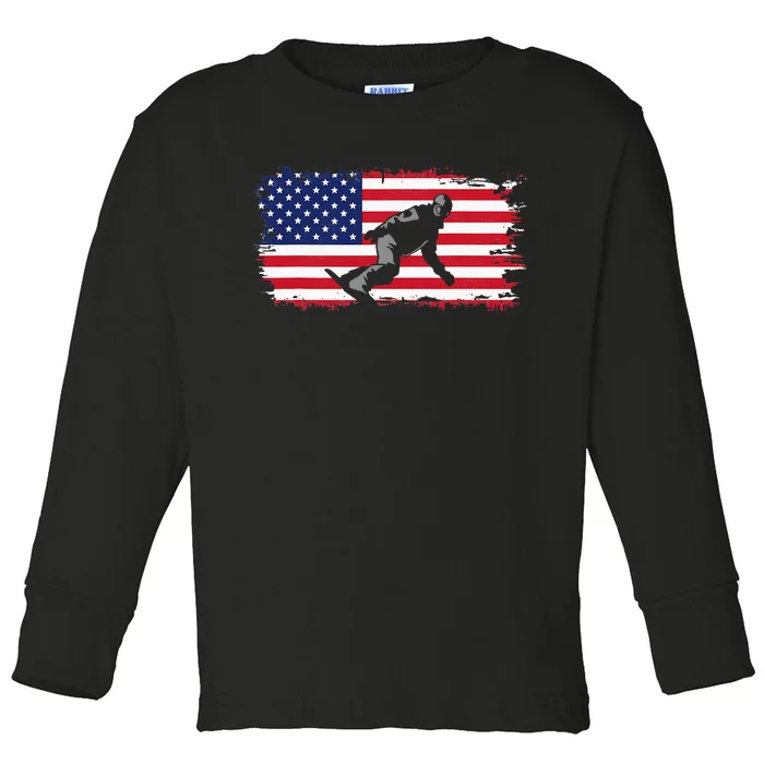 American Flag Snowboard Snowboarding Snowboard Toddler Long Sleeve Shirt