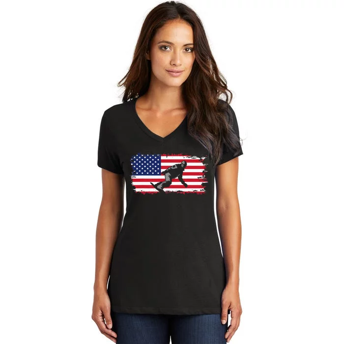 American Flag Snowboard Snowboarding Snowboard Women's V-Neck T-Shirt