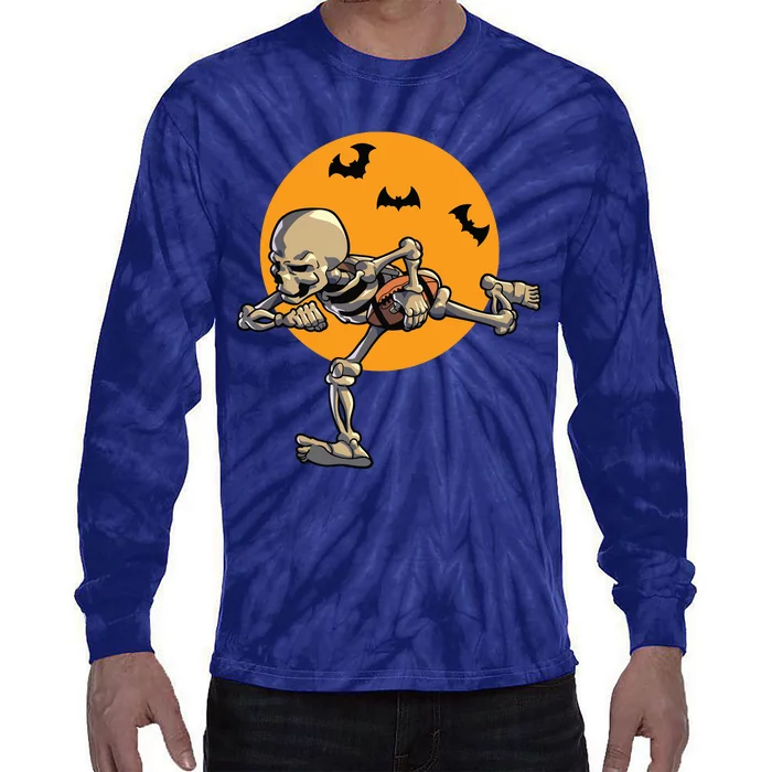 American Football Skeleton Halloween Boy Football Fan Tie-Dye Long Sleeve Shirt