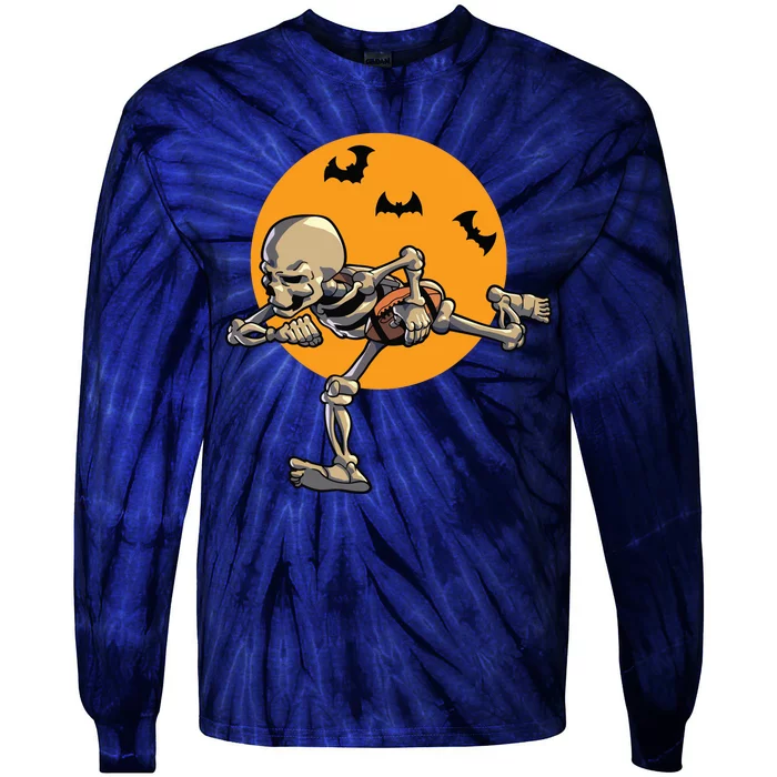 American Football Skeleton Halloween Boy Football Fan Tie-Dye Long Sleeve Shirt