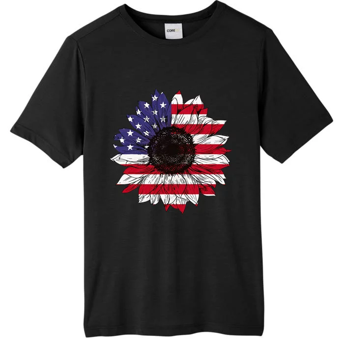 American Flag Sunflower Graphic 4th of July Plus Size ChromaSoft Performance T-Shirt