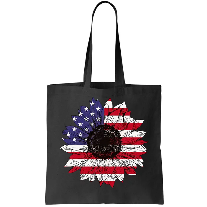 American Flag Sunflower Graphic 4th of July Plus Size Tote Bag