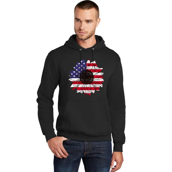 American Flag Sunflower Graphic 4th of July Plus Size Tall Hoodie