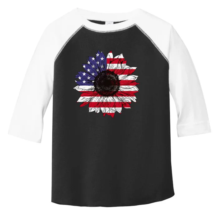 American Flag Sunflower Graphic 4th of July Plus Size Toddler Fine Jersey T-Shirt