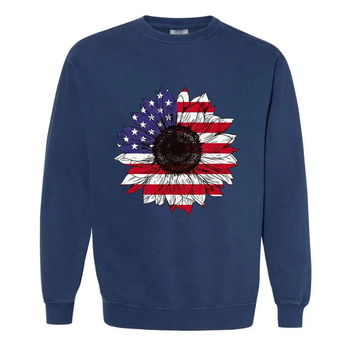 American Flag Sunflower Graphic 4th of July Plus Size Garment-Dyed Sweatshirt