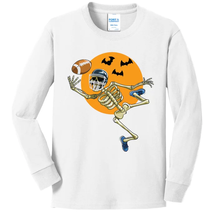 American Football Skeleton Halloween Boy Football Fan Kids Long Sleeve Shirt