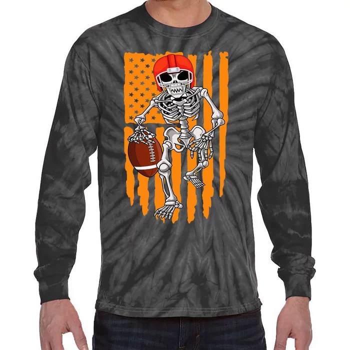 American Football Skeleton Halloween Football Fan Tie-Dye Long Sleeve Shirt