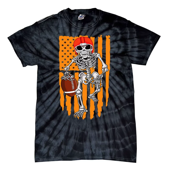 American Football Skeleton Halloween Football Fan Tie-Dye T-Shirt