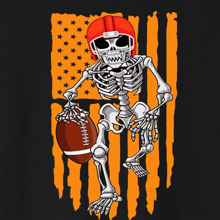 American Football Skeleton Halloween Football Fan Women's Crop Top Tee