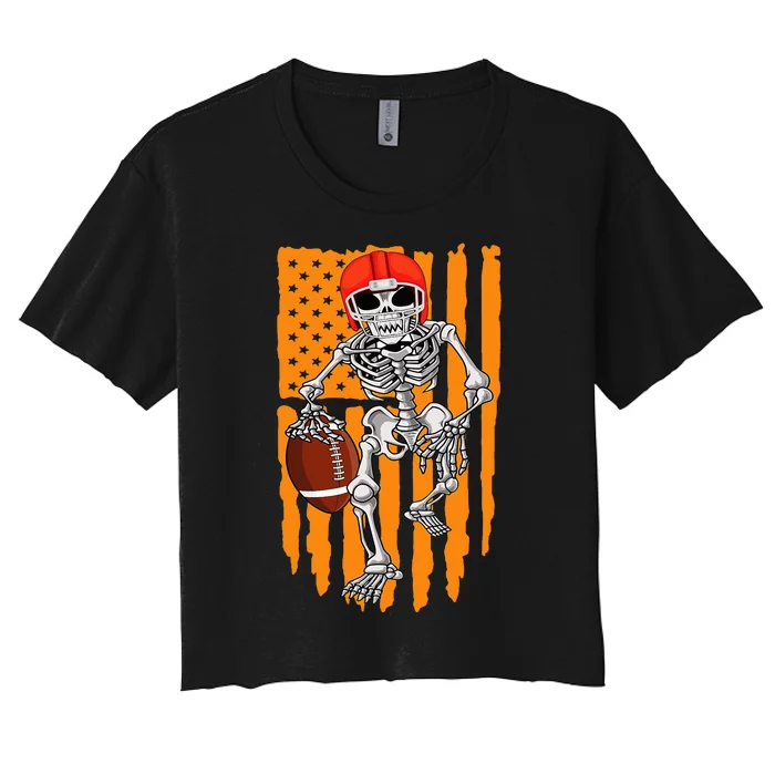 American Football Skeleton Halloween Football Fan Women's Crop Top Tee