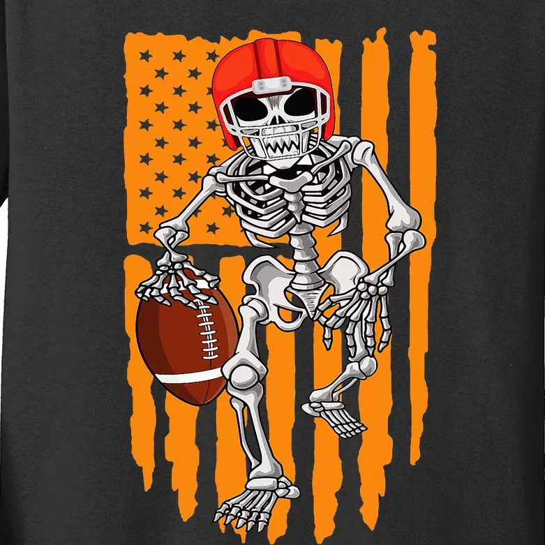 American Football Skeleton Halloween Football Fan Kids Long Sleeve Shirt