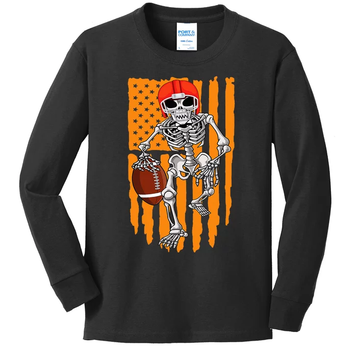 American Football Skeleton Halloween Football Fan Kids Long Sleeve Shirt