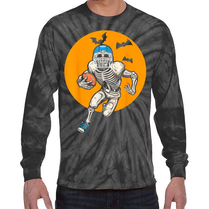 American Football Skeleton Halloween Football Fan Tie-Dye Long Sleeve Shirt