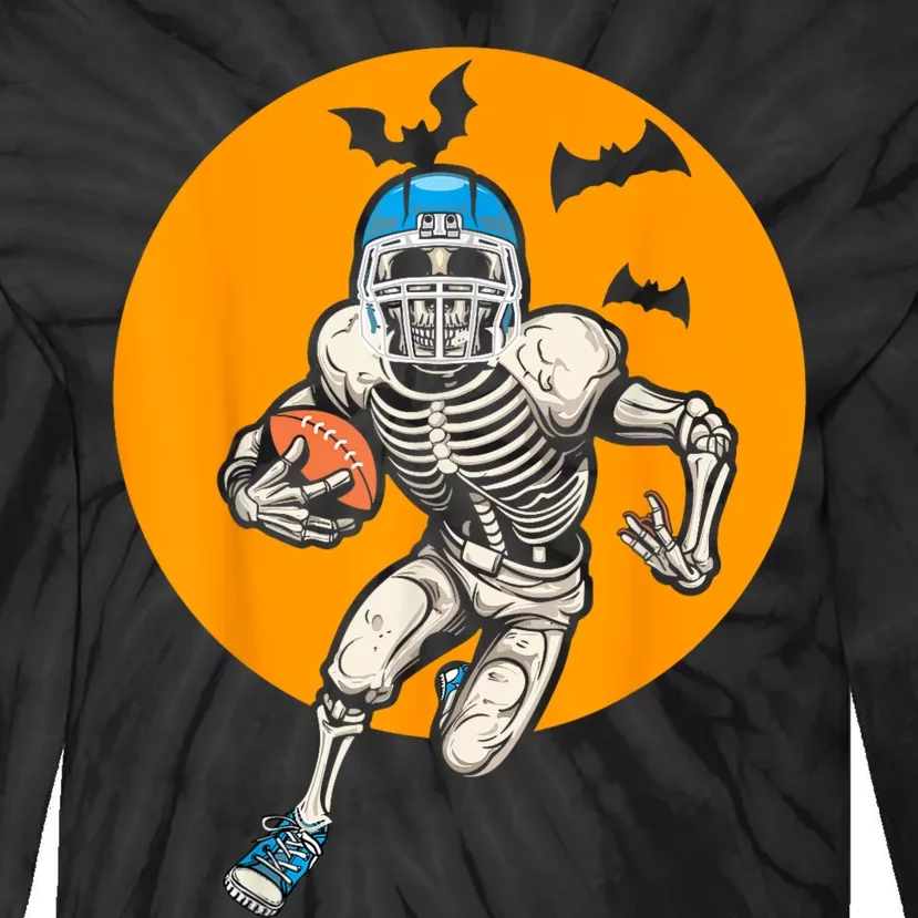 American Football Skeleton Halloween Football Fan Tie-Dye Long Sleeve Shirt