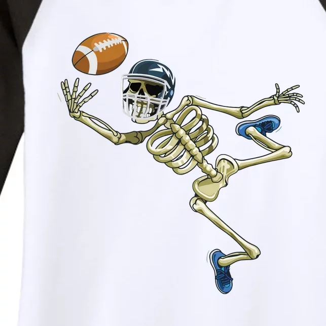 American Football Skeleton Halloween Boy Football Fan Women's Tri-Blend 3/4-Sleeve Raglan Shirt