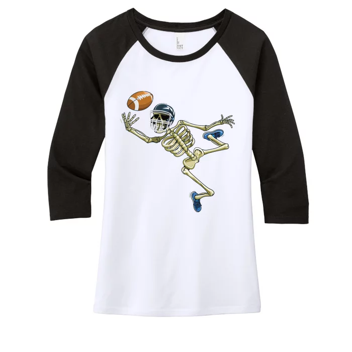 American Football Skeleton Halloween Boy Football Fan Women's Tri-Blend 3/4-Sleeve Raglan Shirt