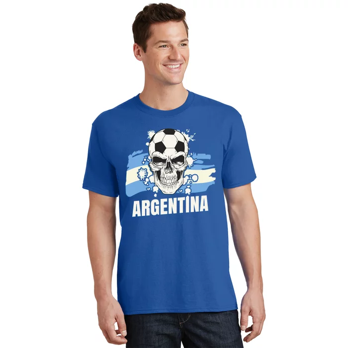 Argentina Flag Skull Soccer Player Argentine Cool Gift T-Shirt