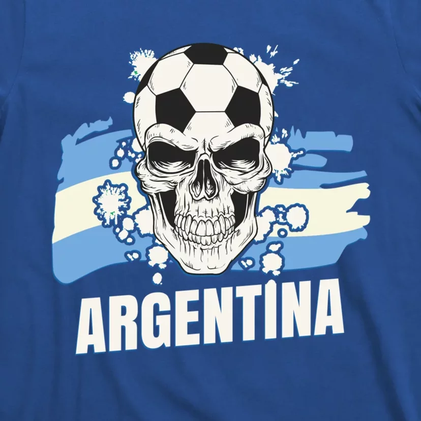 Argentina Flag Skull Soccer Player Argentine Cool Gift T-Shirt