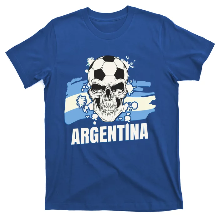 Argentina Flag Skull Soccer Player Argentine Cool Gift T-Shirt