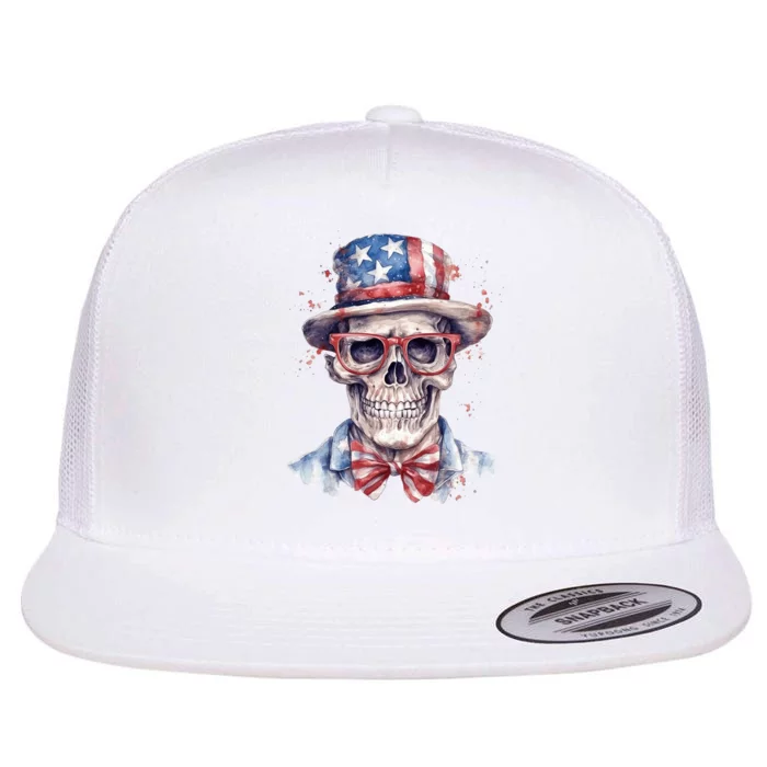 America Flag Skull USA Patriotic 4th July Skeleton Flat Bill Trucker Hat