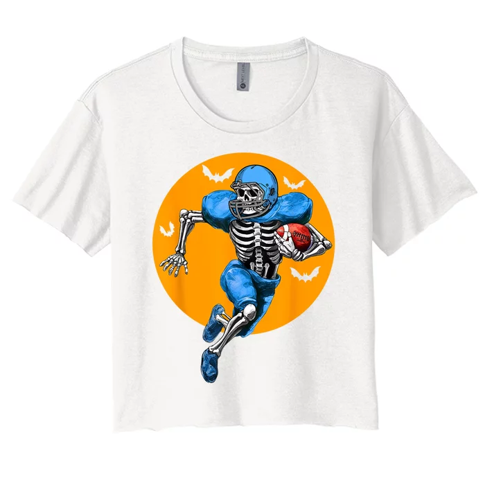 American Football Skeleton Halloween Football Fan Women's Crop Top Tee