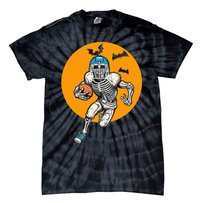 American Football Skeleton Halloween Football Fan Tie-Dye T-Shirt