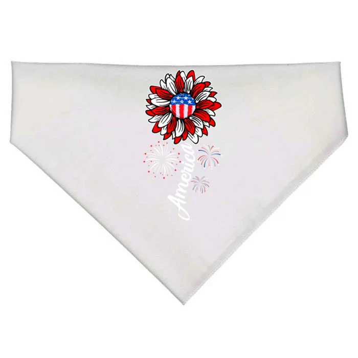 America Flag Sunflower 4th Of July Funny Mom Dad Cute Gift USA-Made Doggie Bandana