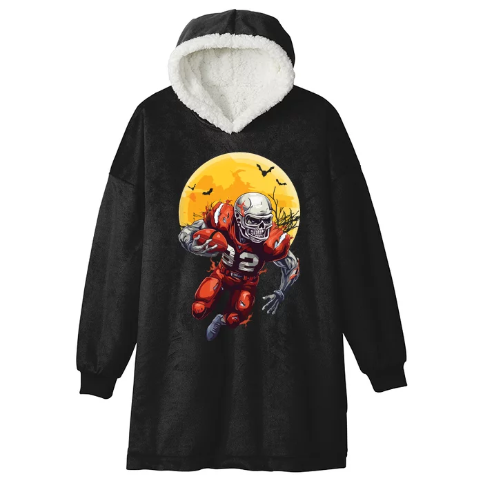 American Football Skeleton Halloween Football Fan Hooded Wearable Blanket