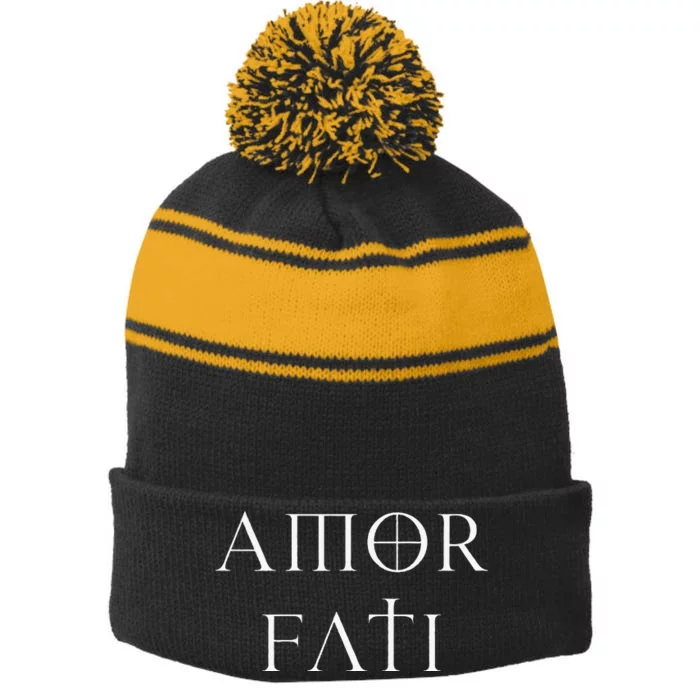 Amor Fati Stoic Inspirational Latin Quote Love your Fate Stripe Pom Pom Beanie