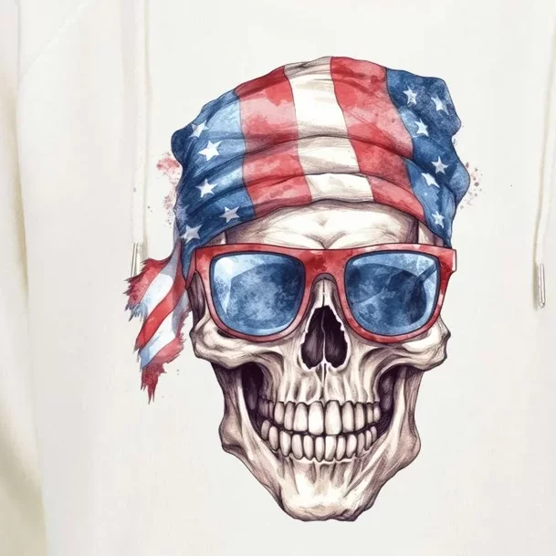 America Flag Skull Sunglasses USA Patriotic 4th July Skeleton Womens Funnel Neck Pullover Hood