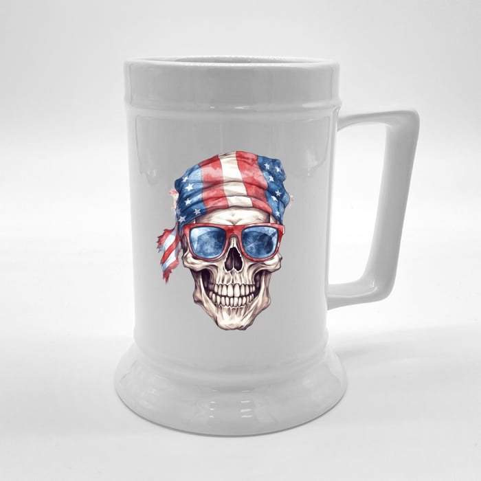 America Flag Skull Sunglasses USA Patriotic 4th July Skeleton Beer Stein