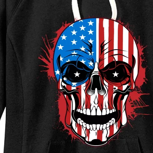 American Flag Skull 4th Of July Skeleton Patriotic Gift Women's Fleece Hoodie