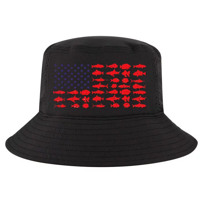 American Flag Salty Dad Gift Saltwater Fishing Ocean Fish Cool Comfort Performance Bucket Hat