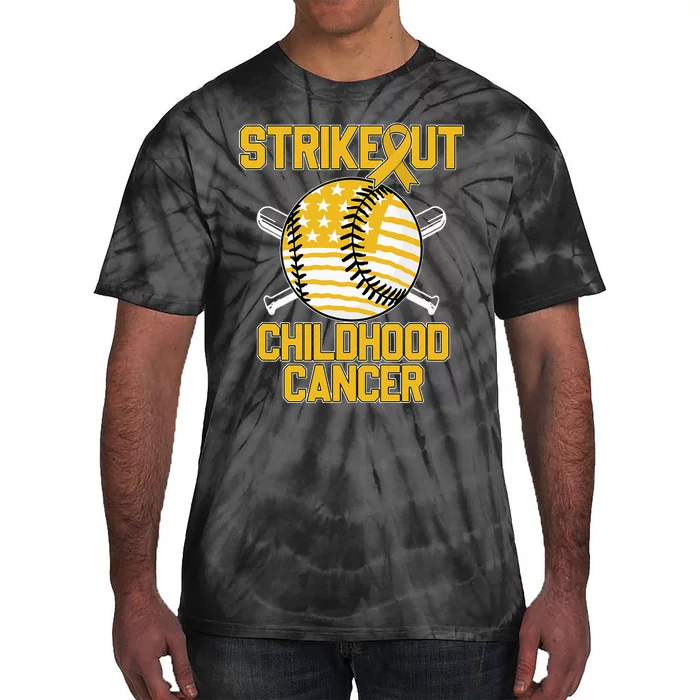 American Flag Strikeout Childhood Cancer Baseball Tie-Dye T-Shirt