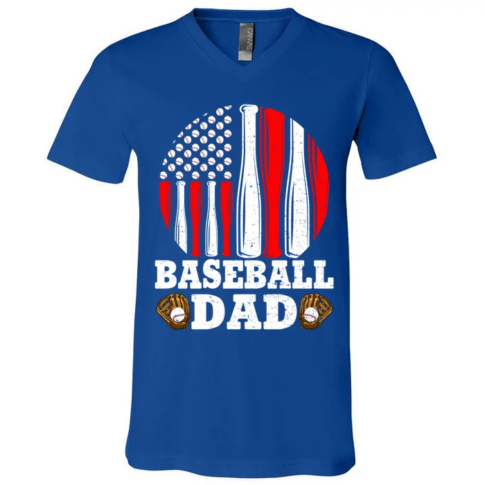 American Flag Softball Baseball Dad Ball Fathers Day Funny Gift V-Neck T-Shirt