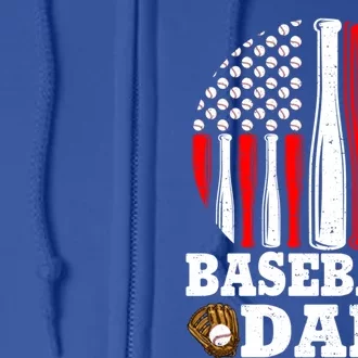 American Flag Softball Baseball Dad Ball Fathers Day Funny Gift Full Zip Hoodie