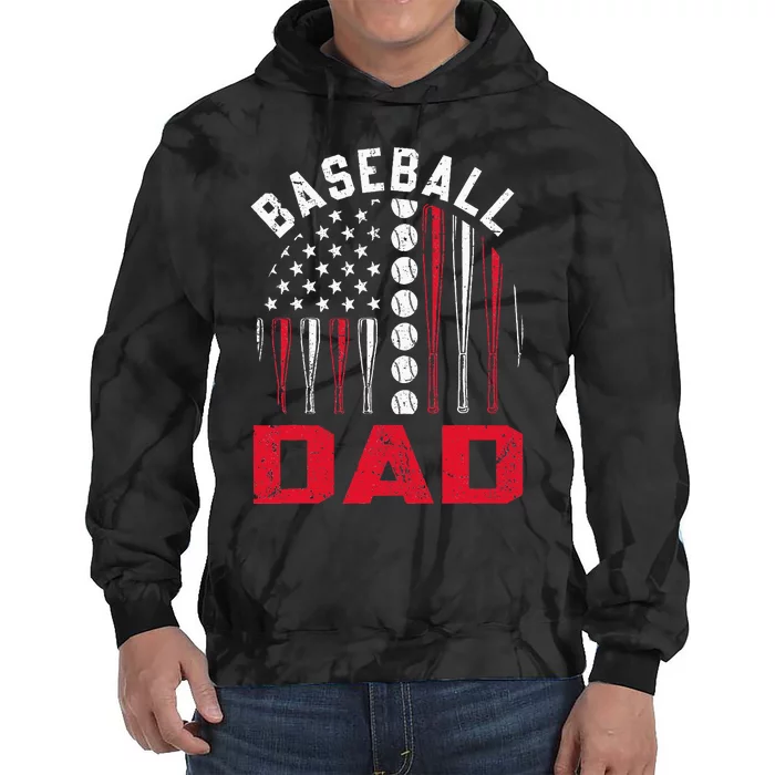 American Flag Softball Baseball Dad Gift Ball Fathers Day Tie Dye Hoodie