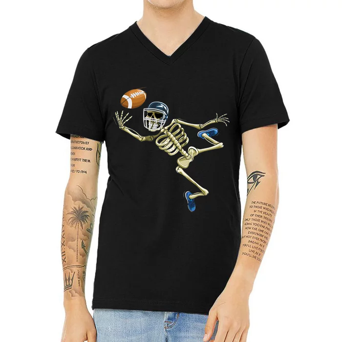 American Football Skeleton Halloween Men Football Fan V-Neck T-Shirt