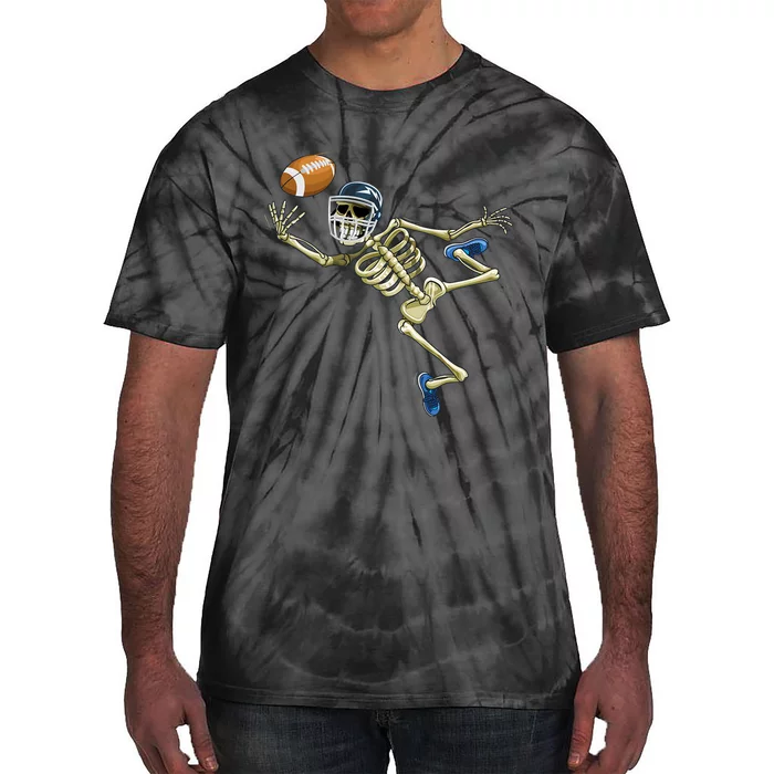 American Football Skeleton Halloween Men Football Fan Tie-Dye T-Shirt