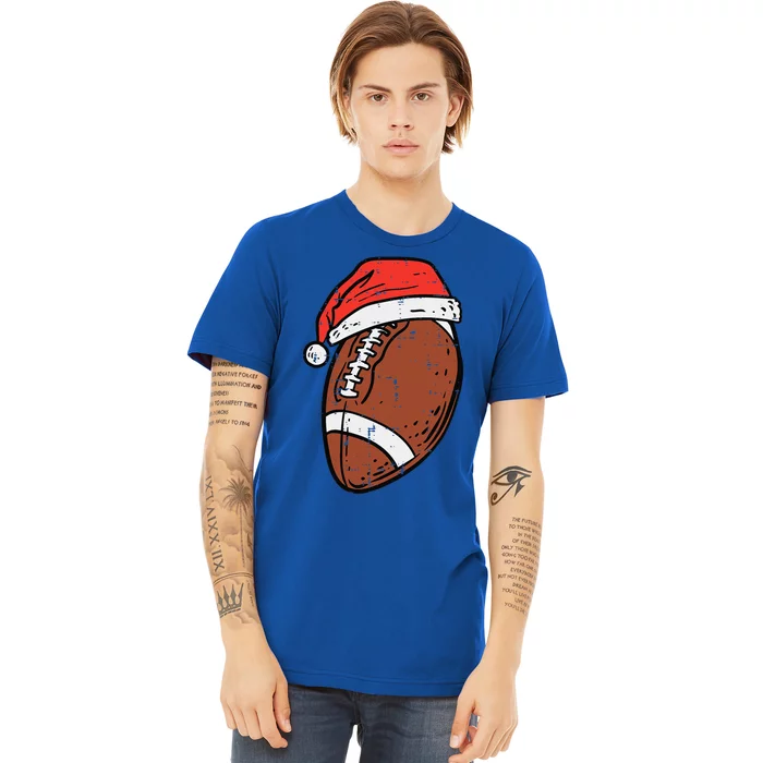 American Football Santa Hat Sports Christmas Xmas Funny Premium T-Shirt