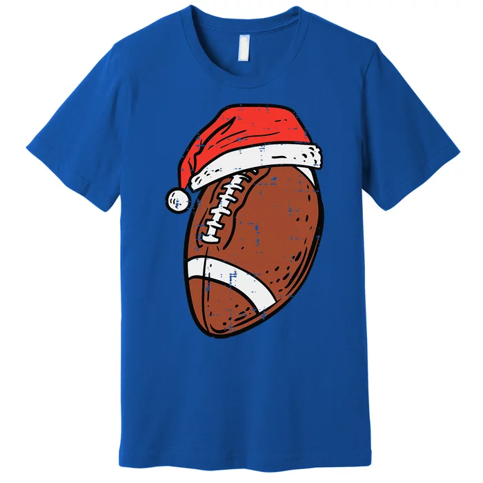 American Football Santa Hat Sports Christmas Xmas Funny Premium T-Shirt