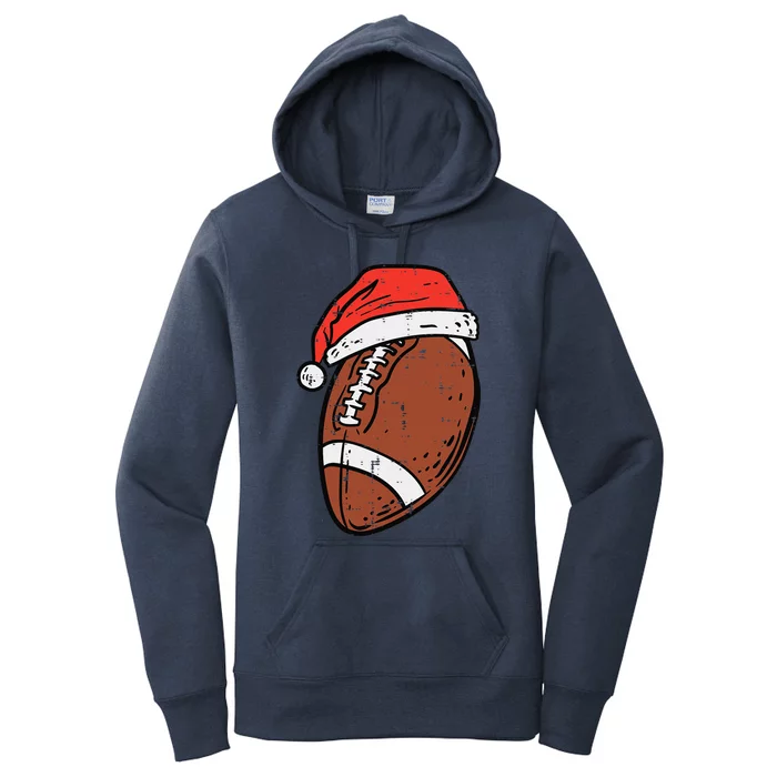 American Football Santa Hat Sports Christmas Xmas Funny Women's Pullover Hoodie