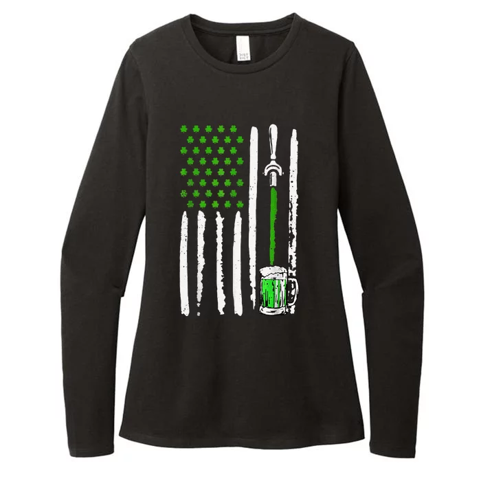 American Flag St Patrick's Day Shamrock Drinking Beer Irish Womens CVC Long Sleeve Shirt