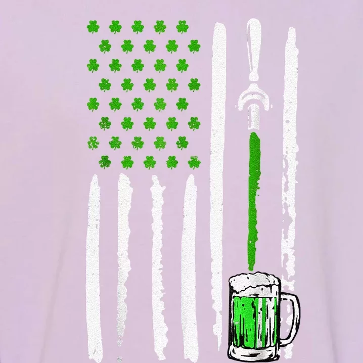 American Flag St Patrick's Day Shamrock Drinking Beer Irish Garment-Dyed Sweatshirt