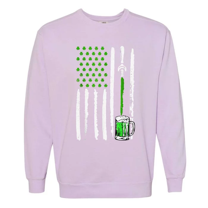 American Flag St Patrick's Day Shamrock Drinking Beer Irish Garment-Dyed Sweatshirt