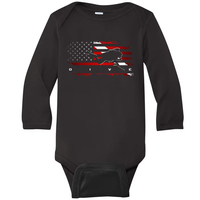 American Flag Scuba Diving Apparel Scuba Diving Baby Long Sleeve Bodysuit